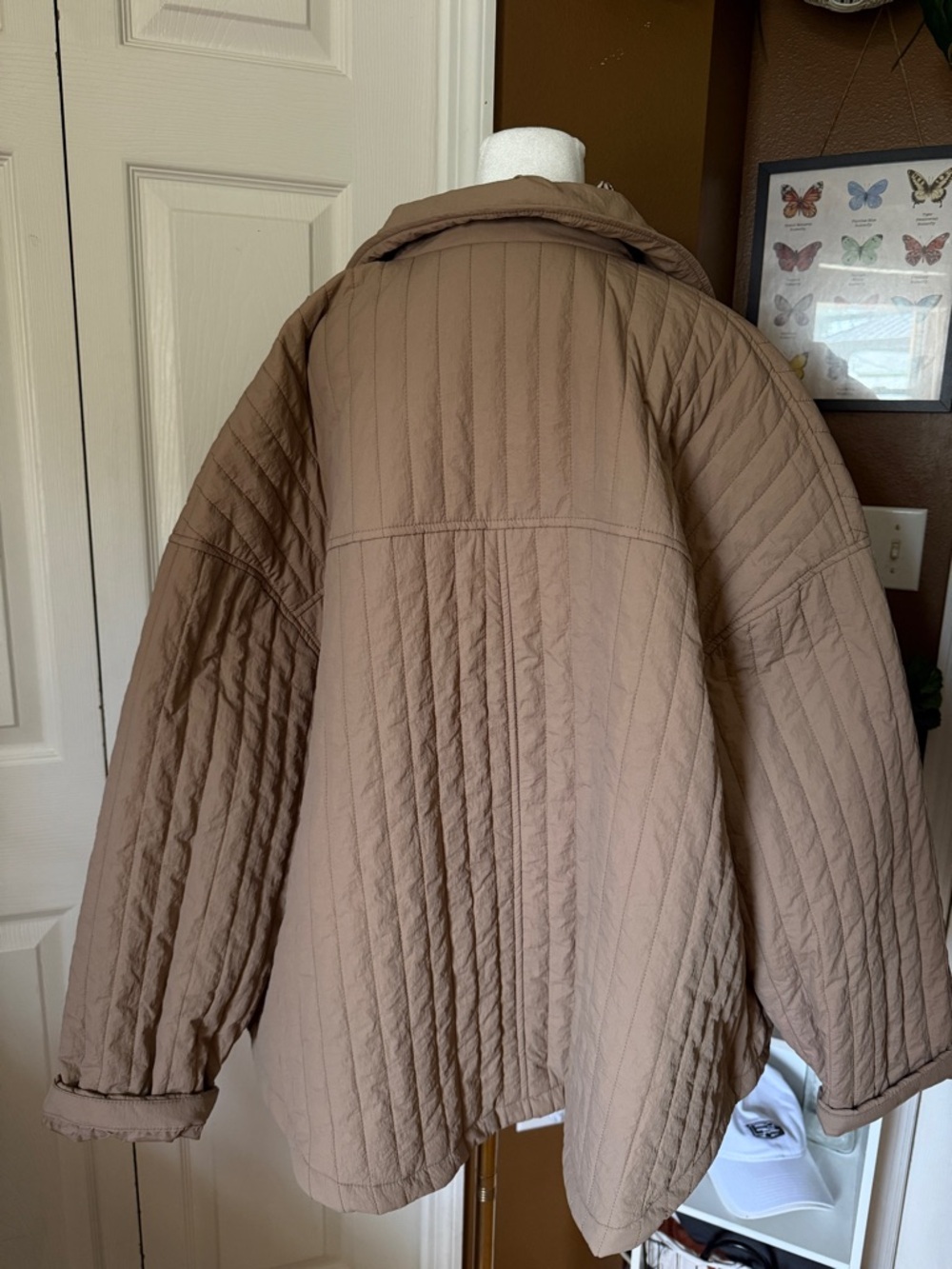 NWT Old Navy Quilted Lightweight Puffer Tan Oversized Snap-Front Jacket / XXL - Picture 10 of 10